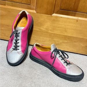 Undandy Men’s Custom Color block pink silver leather sneakers sz 11